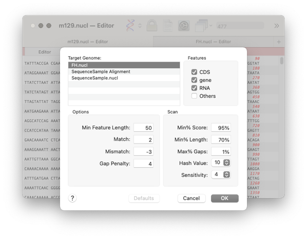 CompareGenomes dialog